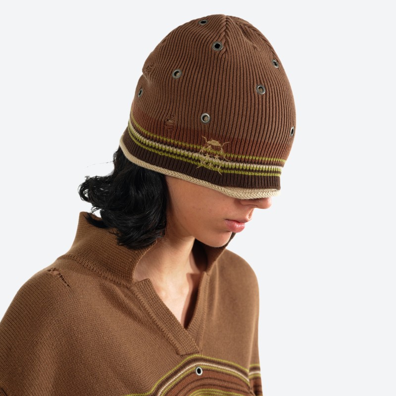 Metal Eyelet Layered Beanie